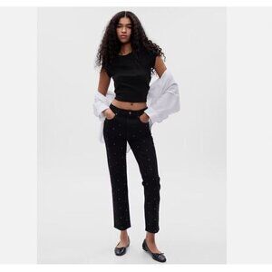 GAP High Rise RHINESTONE Cheeky Straight Black Jeans Size 2/26 SHORT - MSPR $118